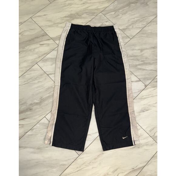 Vintage Y2K Nike Track Capri Pants Womens Size Medium Black Swoosh Activewear - Picture 1 of 5